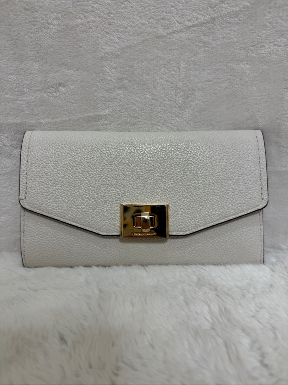Women's White Leather Envelope Clutch with Gold Turn-Lock